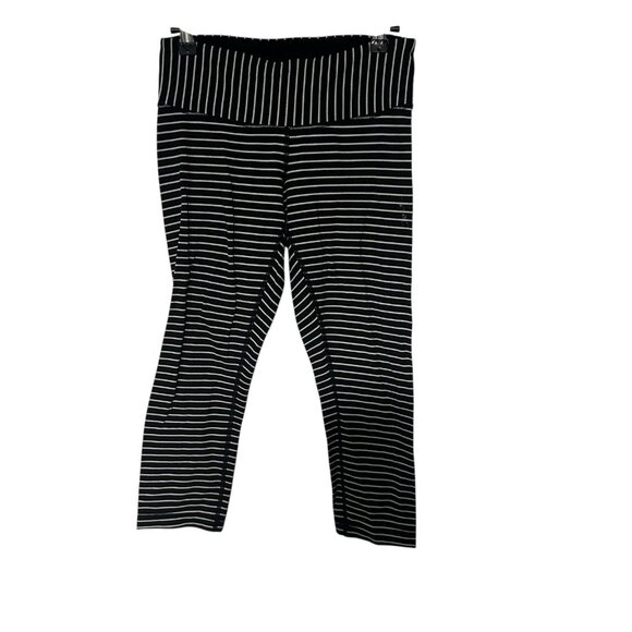 Lululemon Wunder Under Crop Capri Leggings Size 6 Black White Stripe High Rise - Picture 1 of 11